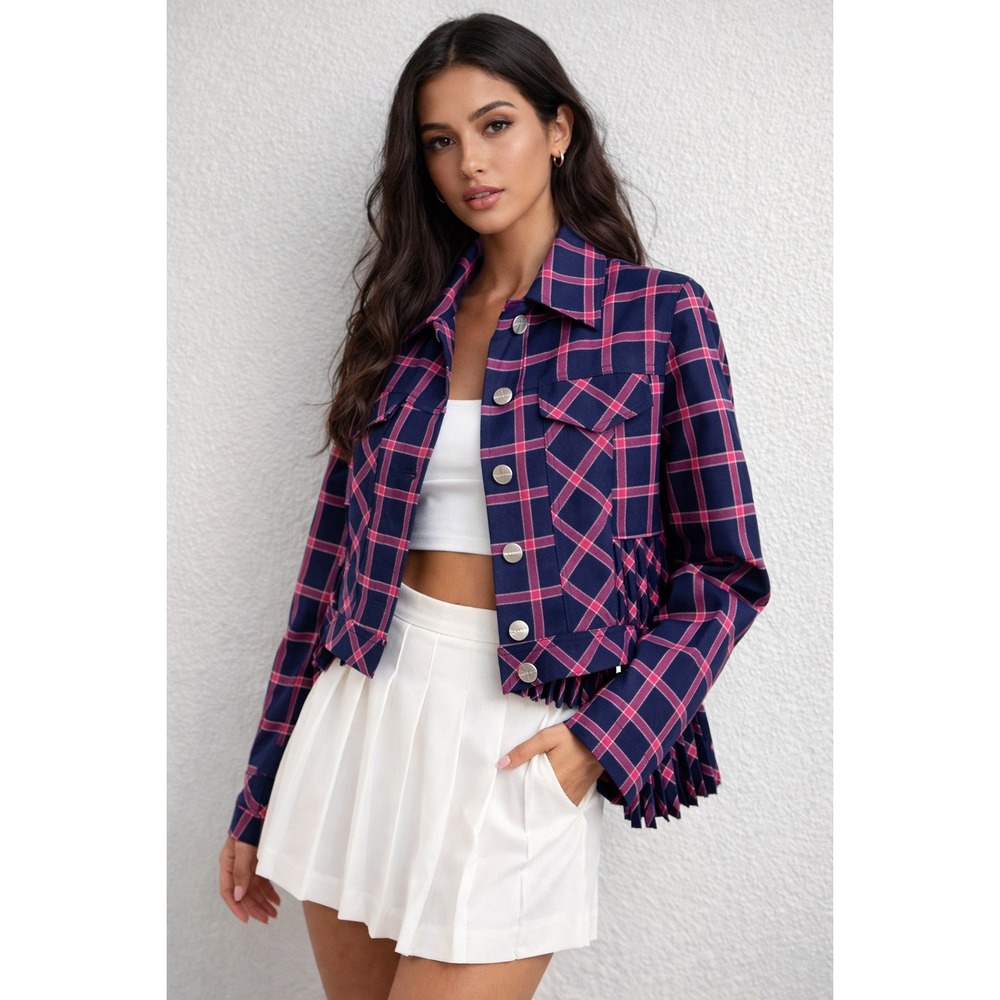 SFIZIO Plaid Pleated Back Jacket Blazer Preppy Plaid Y2K‎ Gossip Girl US 2/IT 40